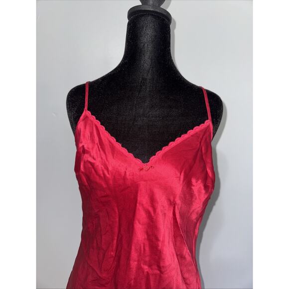 Vintage Y2K Victorias Secret 100% Silk Red Mini Slip Dress Lace Chiffon M - Picture 3 of 9